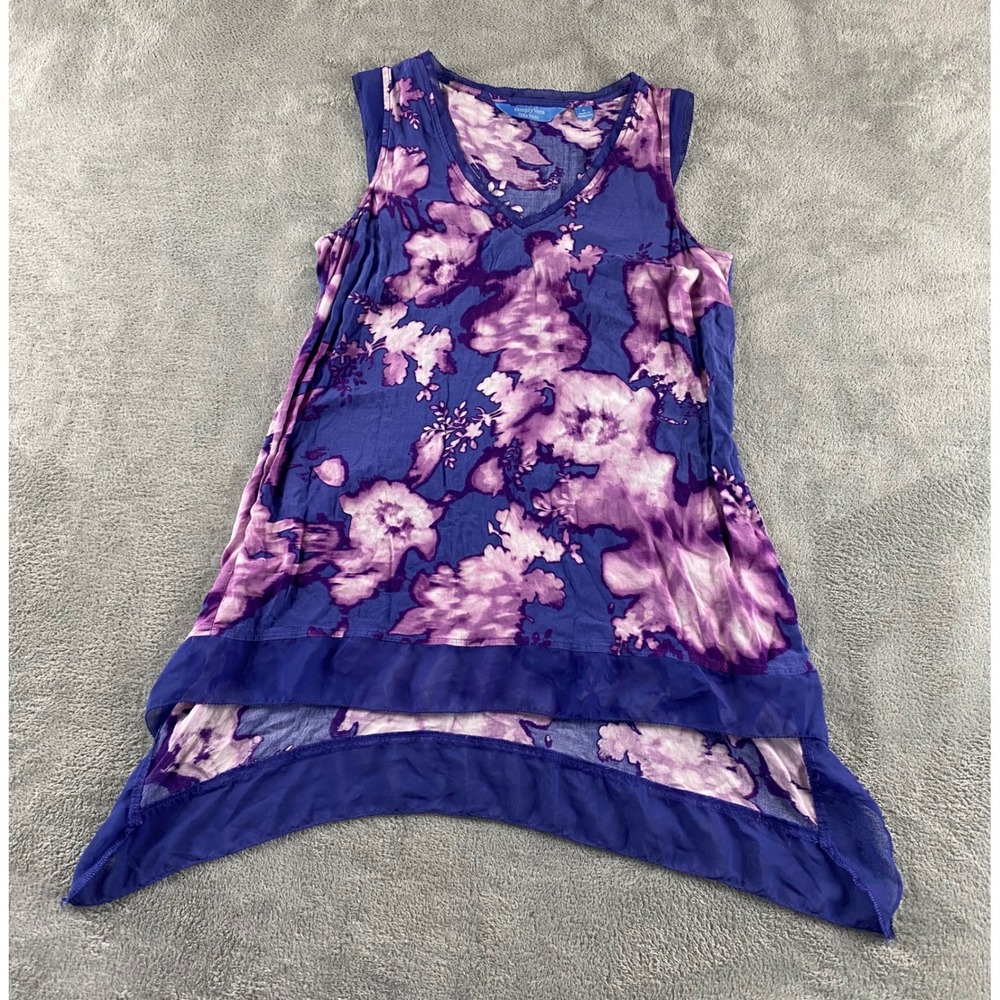 Simply Vera Vera Wang Womens Purple Floral Handkerchief Hem Tunic Top Small